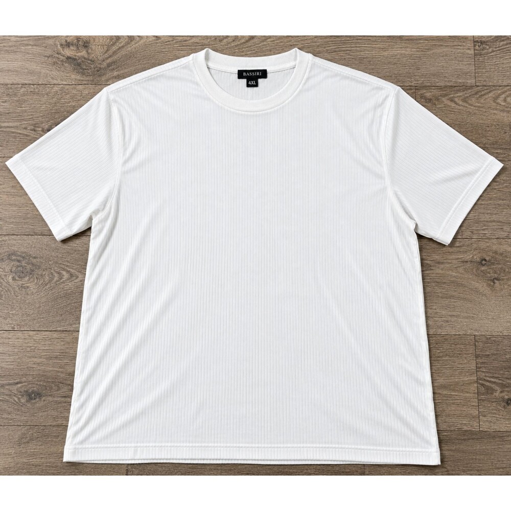 Bassiri White Ribbed Stretch Crew Neck T Shirt Mens Short Sleeve Top 4XL XXXXL